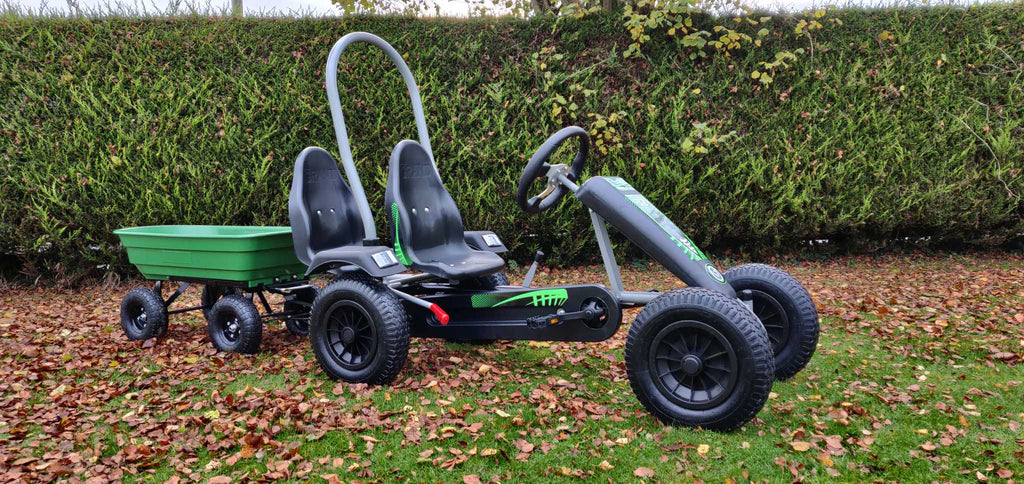 Large Green Go kart + 2 seats + Large tipping Trailer