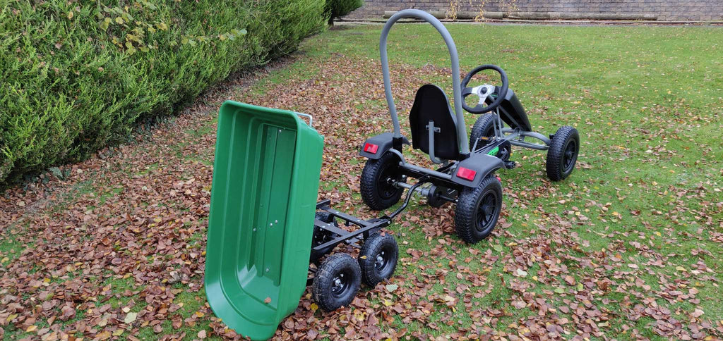 Large Blue Go kart + 2 seats + Large tipping Trailer